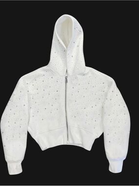 Women’s VYBE ' White Rhinestone Zip Hoodie Jacket - Sparkle Detail. NWT